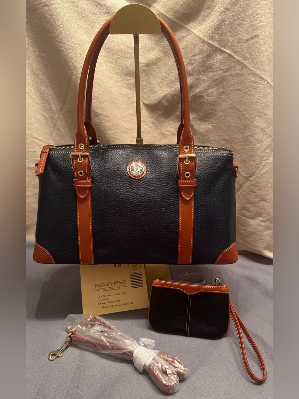 Dooney & Bourke Large Domed Satchel Marine Navy Blue Leather NWOT w/ Wristlet